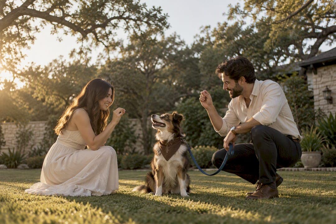 Photographer Approved 3 Commands for Engaged Couples' Dog Photos